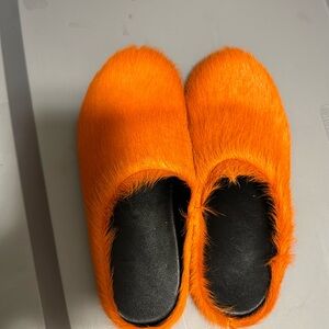 Orange fur mule